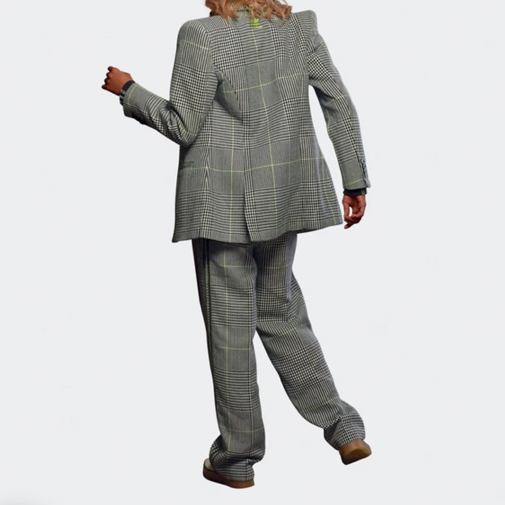 Checked Grey Wide-Leg Drawstring Pants - Picture 2 of 13